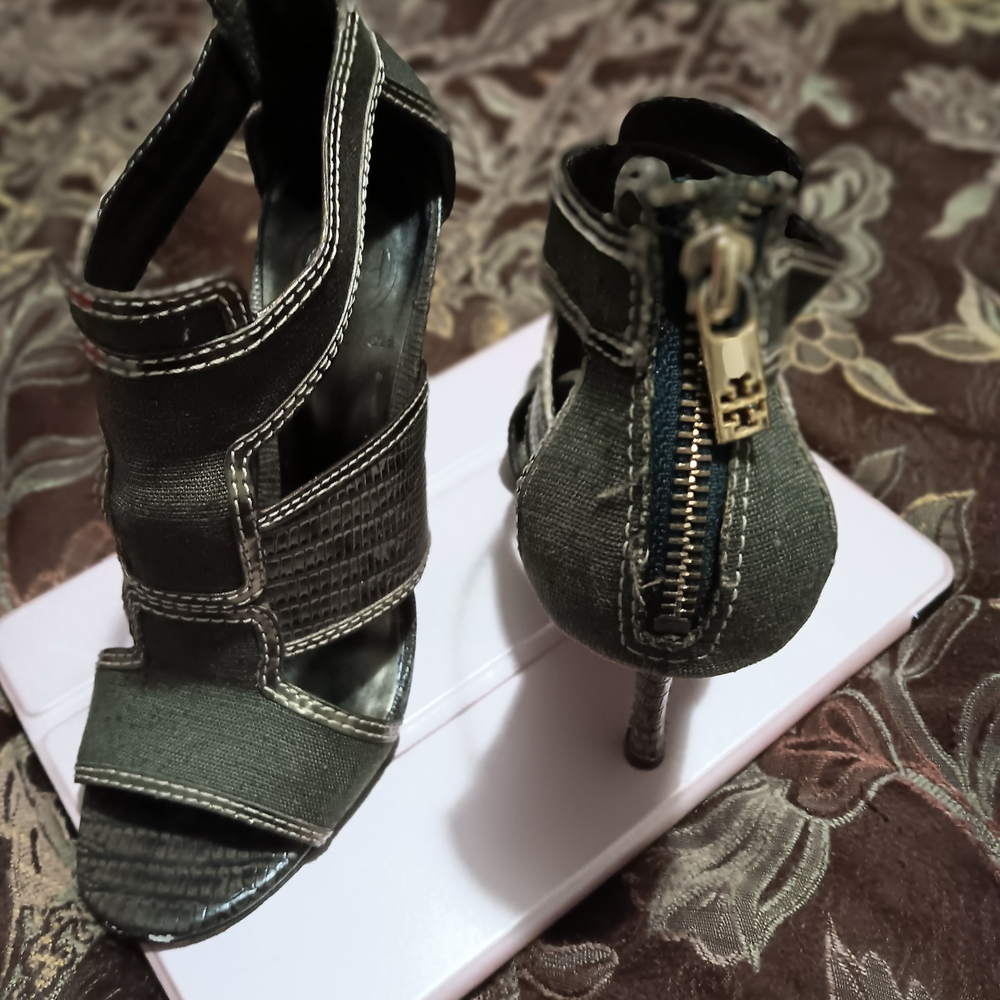 Tory Burch Olive & Bronze Textured Heels
